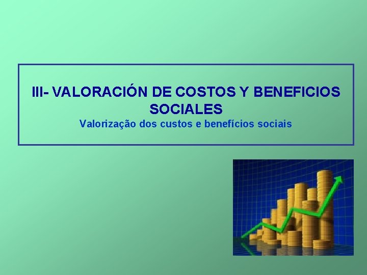 III- VALORACIÓN DE COSTOS Y BENEFICIOS SOCIALES Valorização dos custos e benefícios sociais 