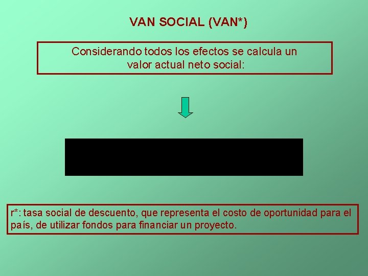 VAN SOCIAL (VAN*) Considerando todos los efectos se calcula un valor actual neto social: