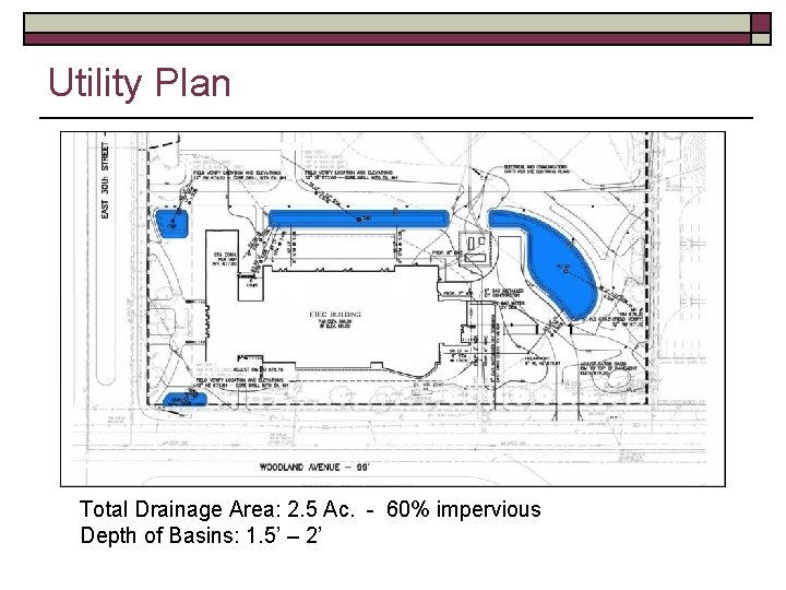 Utility Plan Total Drainage Area: 2. 5 Ac. - 60% impervious Depth of Basins: