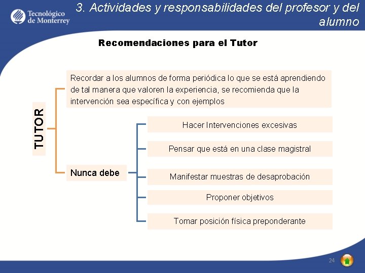 3. Actividades y responsabilidades del profesor y del alumno Recomendaciones para el Tutor TUTOR