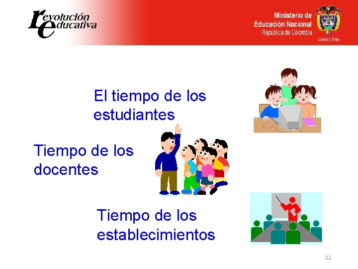 El tiempo de los estudiantes Tiempo de los docentes Tiempo de los establecimientos 11