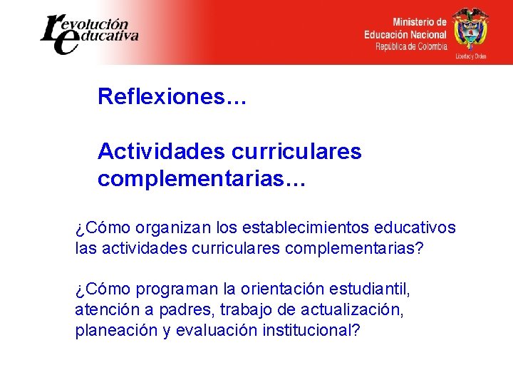 Reflexiones… Actividades curriculares complementarias… ¿Cómo organizan los establecimientos educativos las actividades curriculares complementarias? ¿Cómo