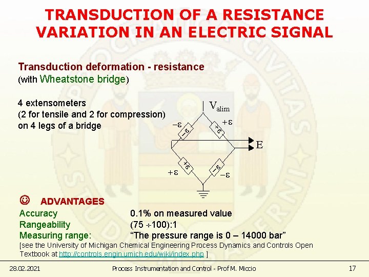 TRANSDUCTION OF A RESISTANCE VARIATION IN AN ELECTRIC SIGNAL Transduction deformation - resistance (with