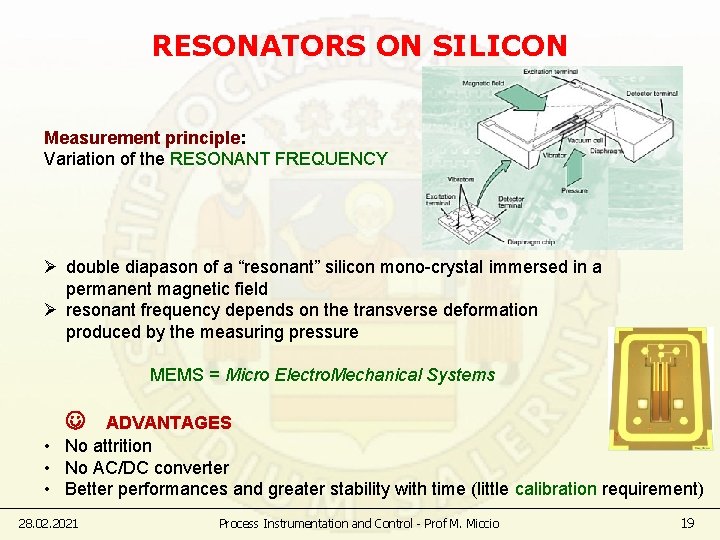 RESONATORS ON SILICON Measurement principle: Variation of the RESONANT FREQUENCY Ø double diapason of