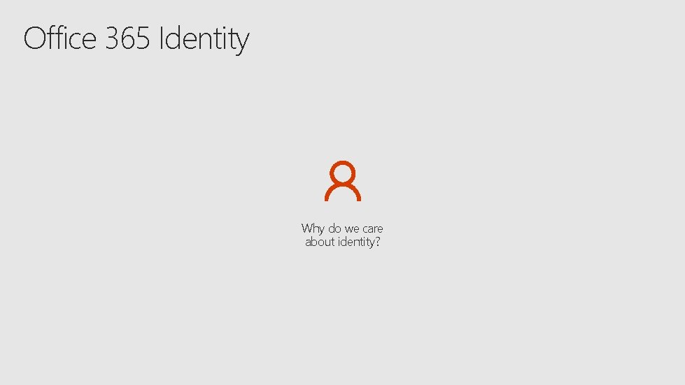 Office 365 Identity Why do we care about identity? 