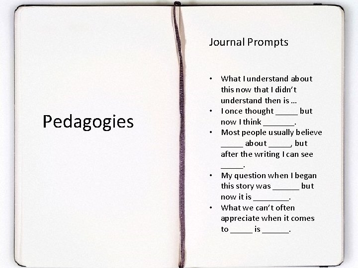 Journal Prompts Pedagogies • What I understand about this now that I didn’t understand