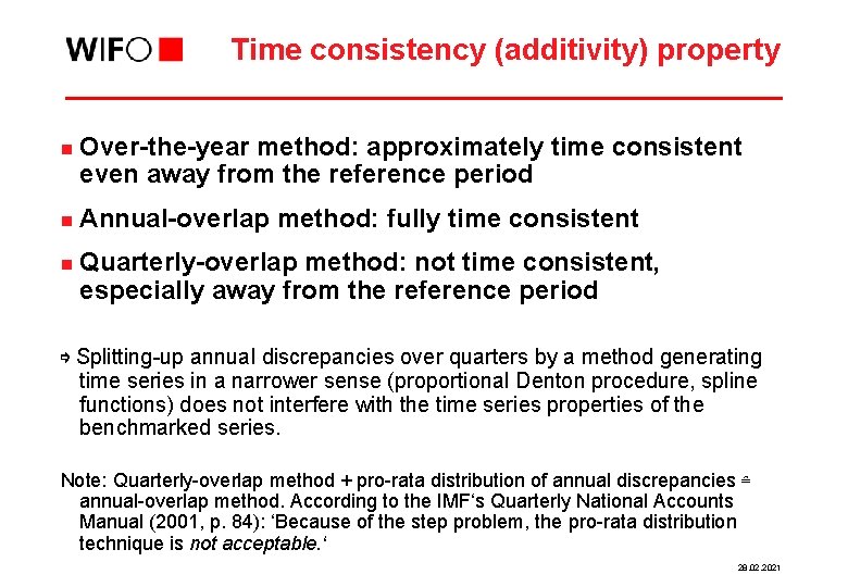 Time consistency (additivity) property n n n Over-the-year method: approximately time consistent even away