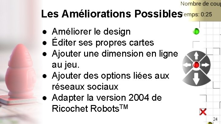 Les Améliorations Possibles ● Améliorer le design ● Éditer ses propres cartes ● Ajouter