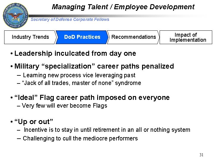 Managing Talent / Employee Development Secretary of Defense Corporate Fellows Industry Trends Do. D