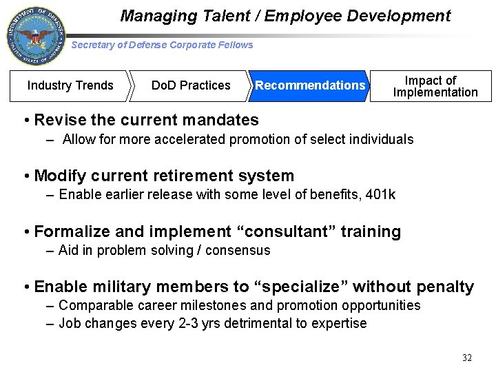 Managing Talent / Employee Development Secretary of Defense Corporate Fellows Industry Trends Do. D