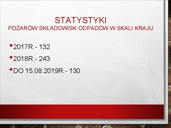 STATYSTYKI POŻARÓW SKŁADOWISK ODPADÓW W SKALI KRAJU • 2017 R. 132 • 2018 R.