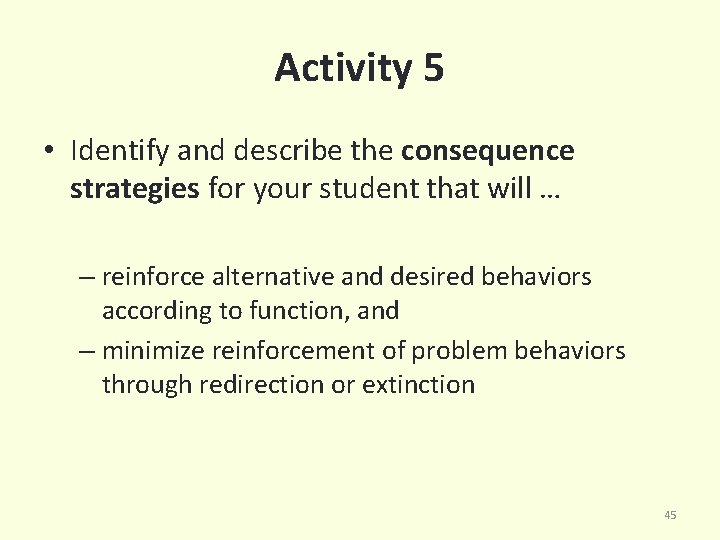 Activity 5 • Identify and describe the consequence strategies for your student that will
