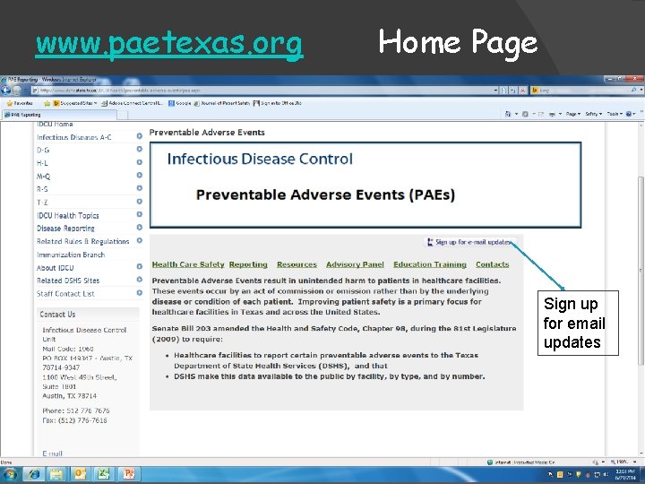 www. paetexas. org Home Page Sign up for email updates 34 