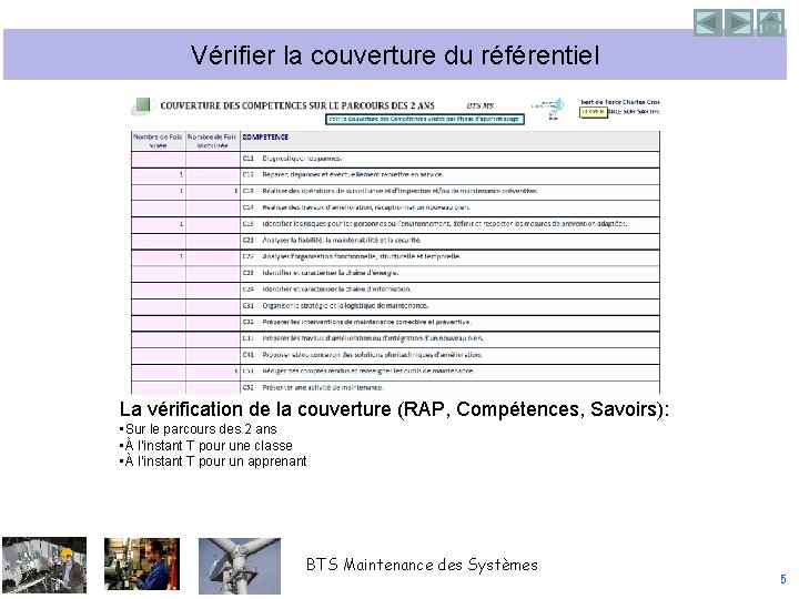 Vérifier la couverture du référentiel La vérification de la couverture (RAP, Compétences, Savoirs): •