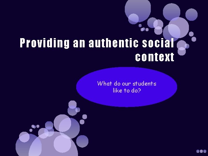Providing an authentic social context What do our students like to do? 