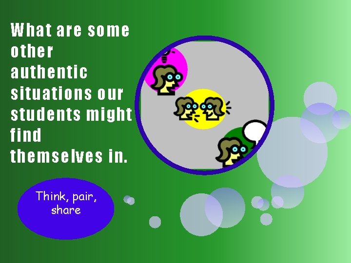 What are some other authentic situations our students might find themselves in. Think, pair,