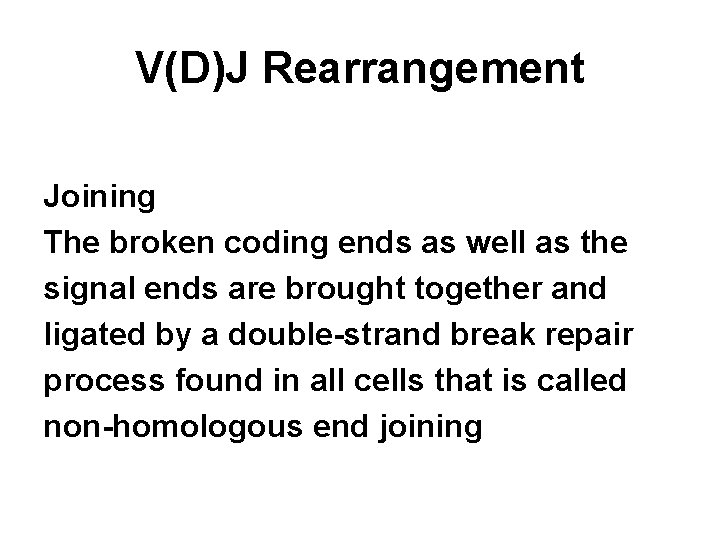 V(D)J Rearrangement Joining The broken coding ends as well as the signal ends are