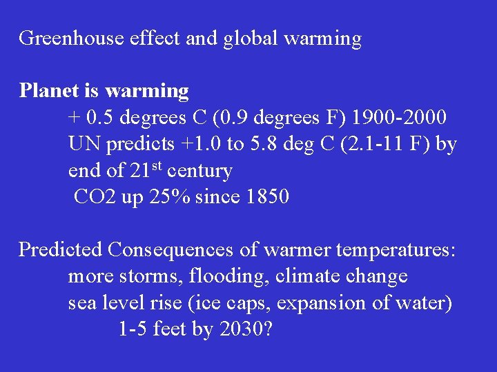 Greenhouse effect and global warming Planet is warming + 0. 5 degrees C (0.