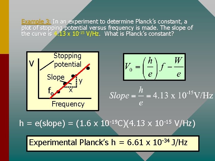 Example 3: In an experiment to determine Planck’s constant, a plot of stopping potential