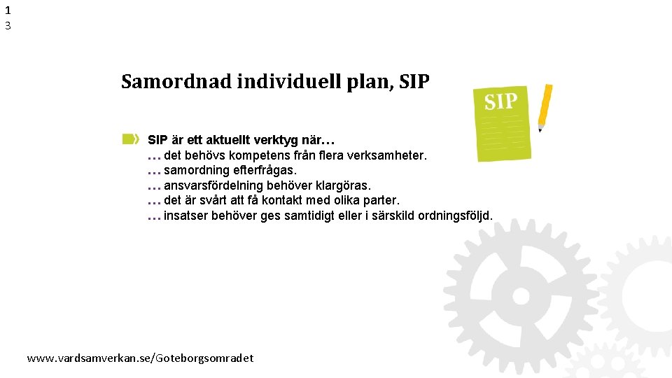 1 3 Samordnad individuell plan, SIP är ett aktuellt verktyg när… … det behövs