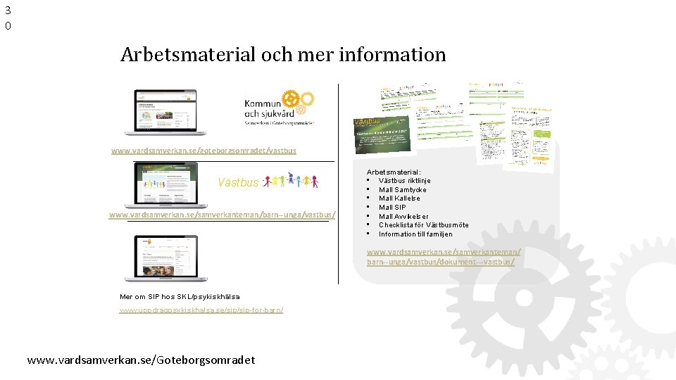 3 0 Arbetsmaterial och mer information www. vardsamverkan. se/goteborgsomradet/vastbus Västbus www. vardsamverkan. se/samverkanteman/barn--unga/vastbus/ Arbetsmaterial: