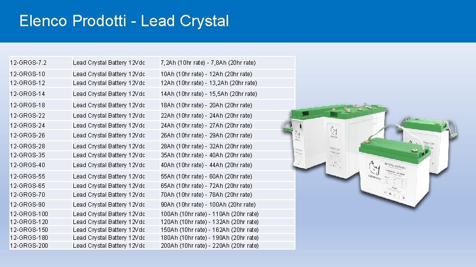 Elenco Prodotti - Lead Crystal 12 -GRGS-7. 2 Lead Crystal Battery 12 Vdc 7,