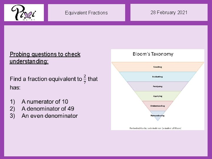 Equivalent Fractions Probing questions to check understanding: 28 February 2021 