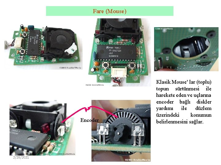 Fare (Mouse) Encoder 2/28/2021 Klasik Mouse’ lar (toplu) topun sürtünmesi ile harekete eden ve