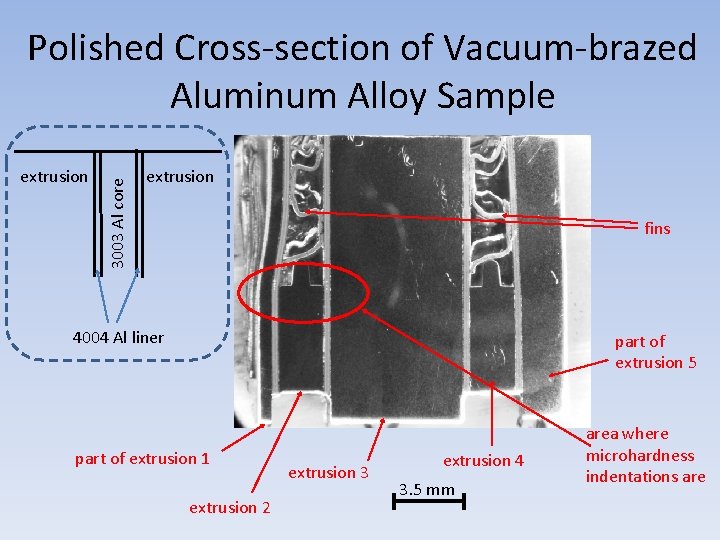 extrusion 3003 Al core Polished Cross-section of Vacuum-brazed Aluminum Alloy Sample extrusion fins 4004