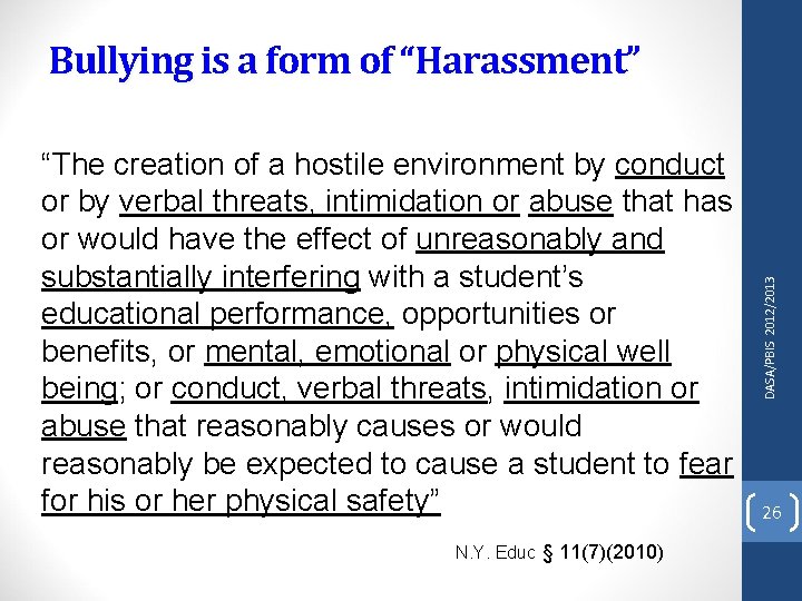 “The creation of a hostile environment by conduct or by verbal threats, intimidation or