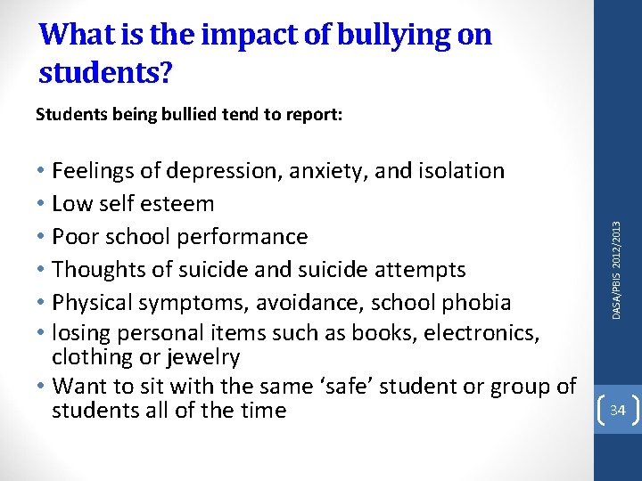 What is the impact of bullying on students? • Feelings of depression, anxiety, and