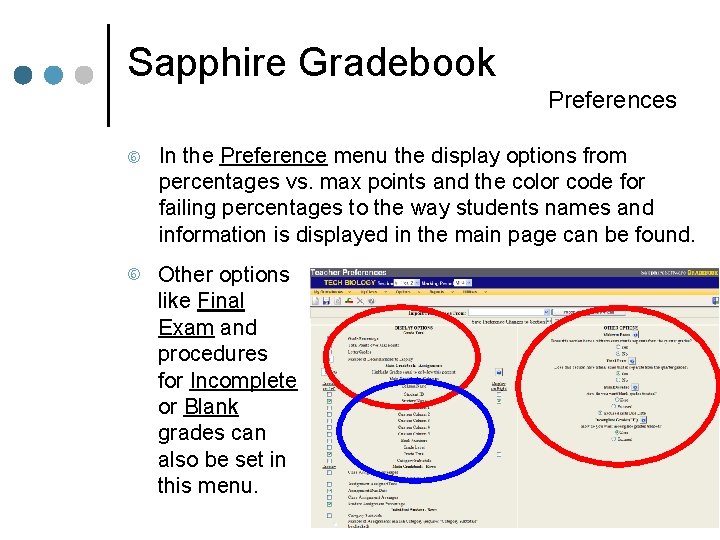 Sapphire Gradebook Preferences In the Preference menu the display options from percentages vs. max