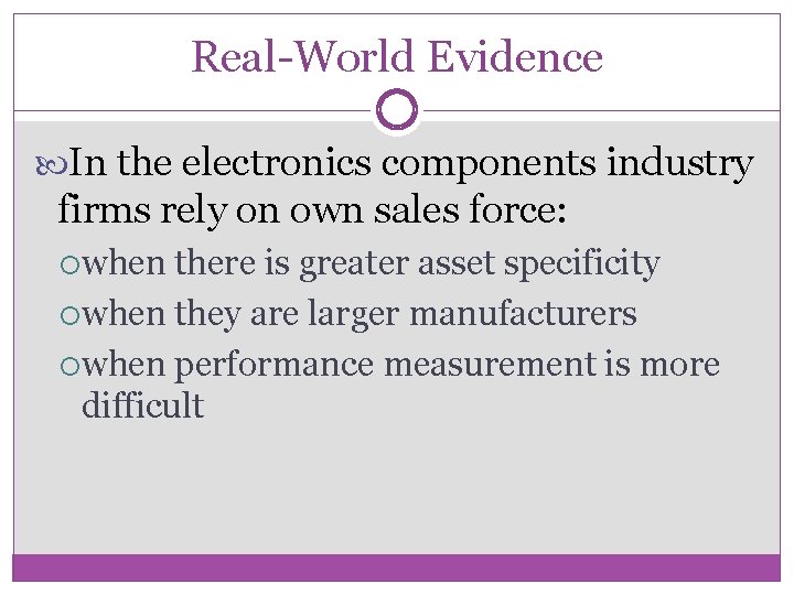 Real-World Evidence In the electronics components industry firms rely on own sales force: when