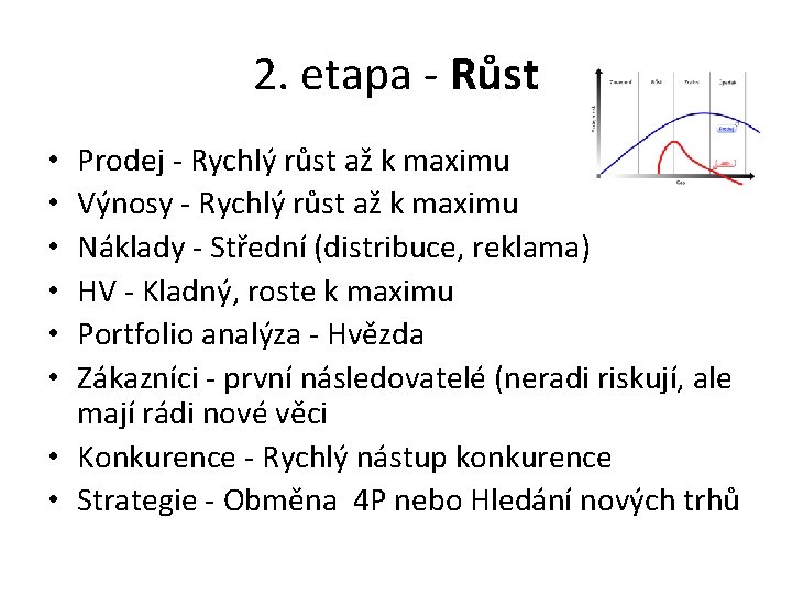 2. etapa - Růst Prodej - Rychlý růst až k maximu Výnosy - Rychlý