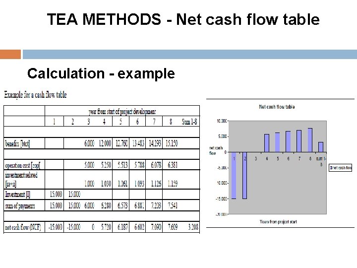 TEA METHODS - Net cash flow table Calculation - example 