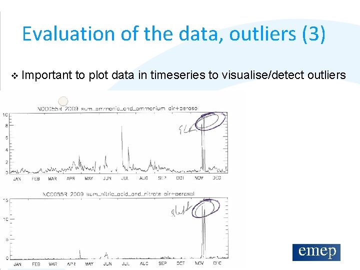 Evaluation of the data, outliers (3) v Important to plot data in timeseries to