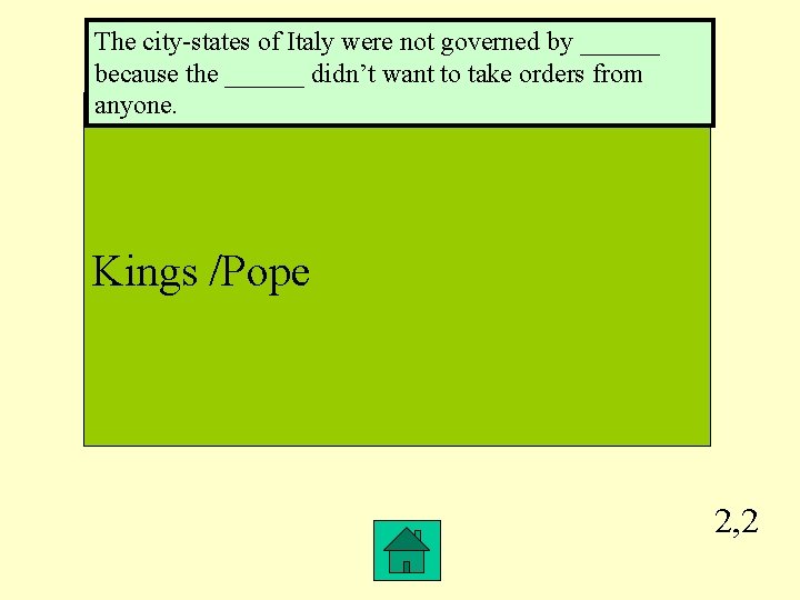 The city-states of Italy were not governed by ______ because the ______ didn’t want