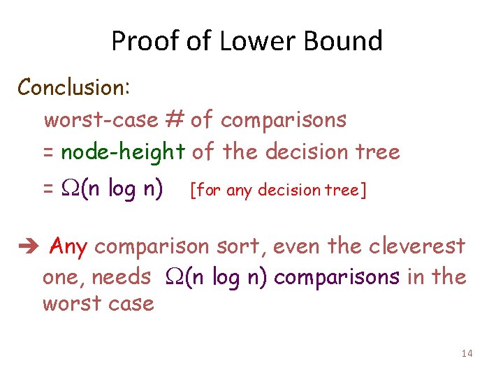 Proof of Lower Bound Conclusion: worst-case # of comparisons = node-height of the decision