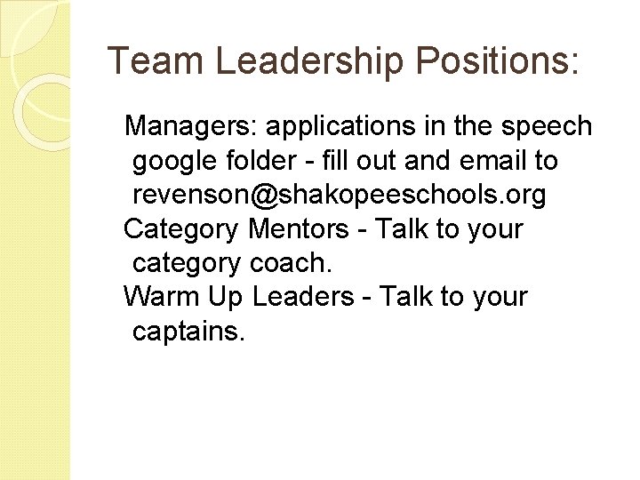 Team Leadership Positions: Managers: applications in the speech google folder - fill out and