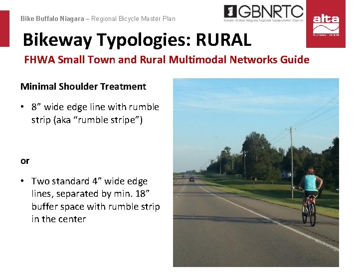 Bike Buffalo Niagara – Regional Bicycle Master Plan Bikeway Typologies: RURAL FHWA Small Town