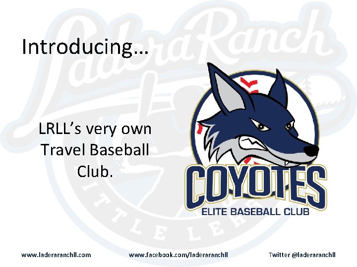Introducing… LRLL’s very own Travel Baseball Club. www. laderaranchll. com www. facebook. com/laderaranchll Twitter