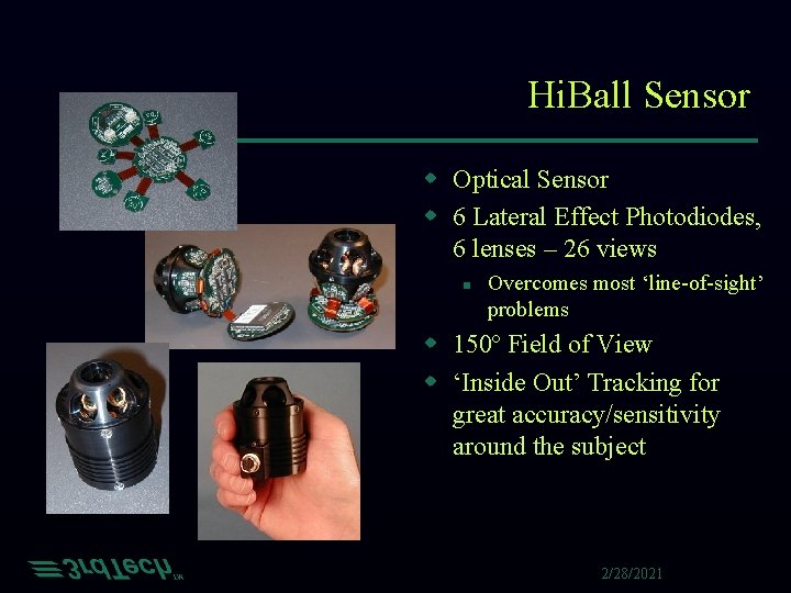 Hi. Ball Sensor w Optical Sensor w 6 Lateral Effect Photodiodes, 6 lenses –