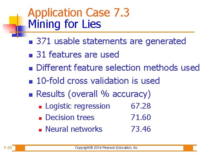 Application Case 7. 3 Mining for Lies n n n 371 usable statements are