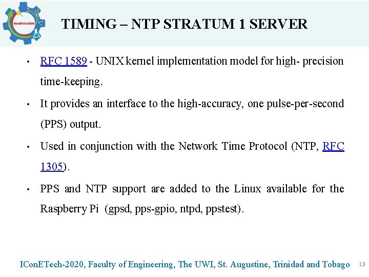 TIMING – NTP STRATUM 1 SERVER • RFC 1589 - UNIX kernel implementation model