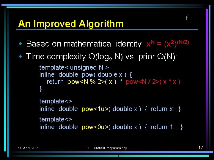 An Improved Algorithm f w Based on mathematical identity x. N = (x 2)(N/2) An Improved Algorithm f w Based on mathematical identity x. N = (x 2)(N/2)