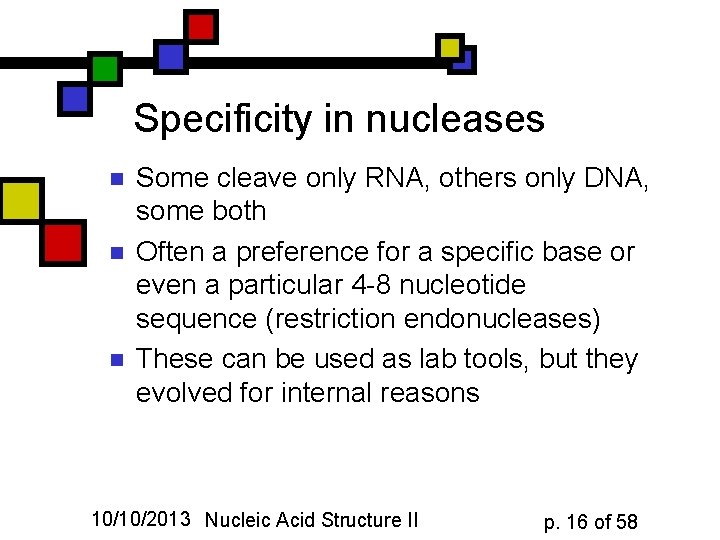 Specificity in nucleases n n n Some cleave only RNA, others only DNA, some