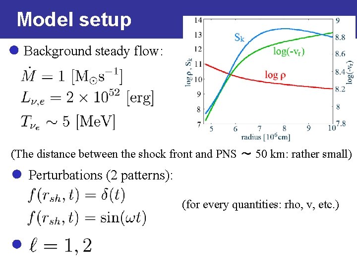 Model setup Background steady flow: (The distance between the shock front and PNS ～