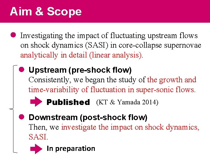 Aim & Scope Investigating the impact of fluctuating upstream flows on shock dynamics (SASI)