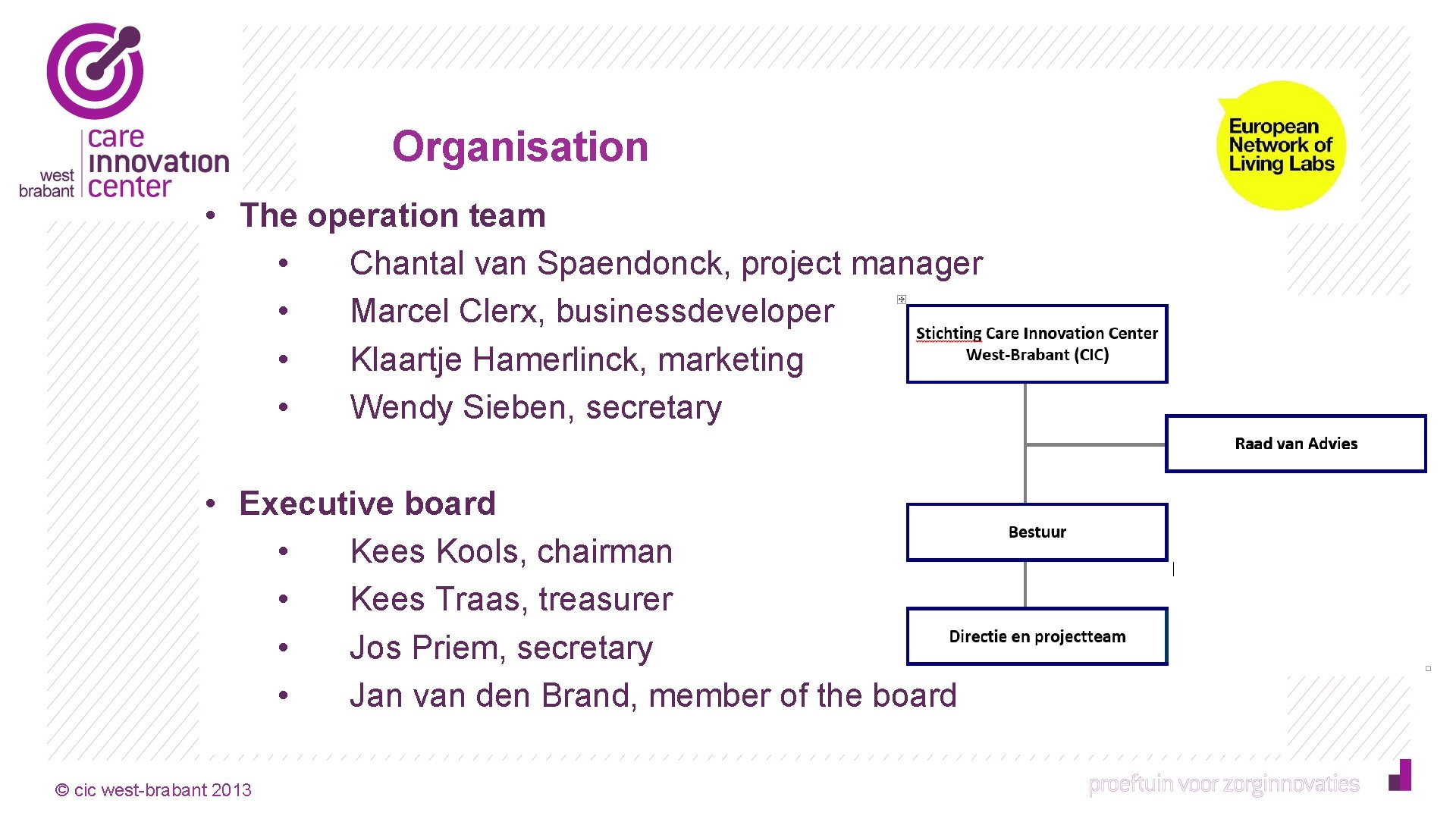 Organisation • The operation team • Chantal van Spaendonck, project manager • Marcel Clerx,