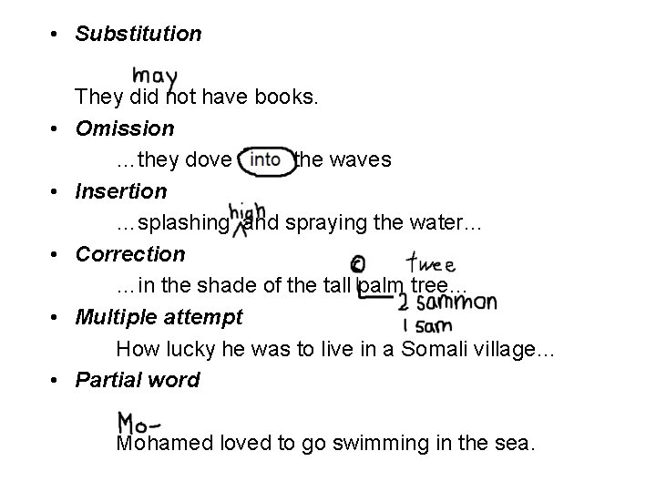  • Substitution • • • They did not have books. Omission …they dove